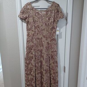 Rosette A-Line Gown with Sequin Detail & Short Illusion Sleeves